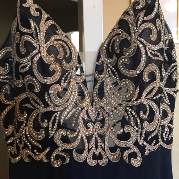 Beaded prom dress (navy) - Picture 3 of 6